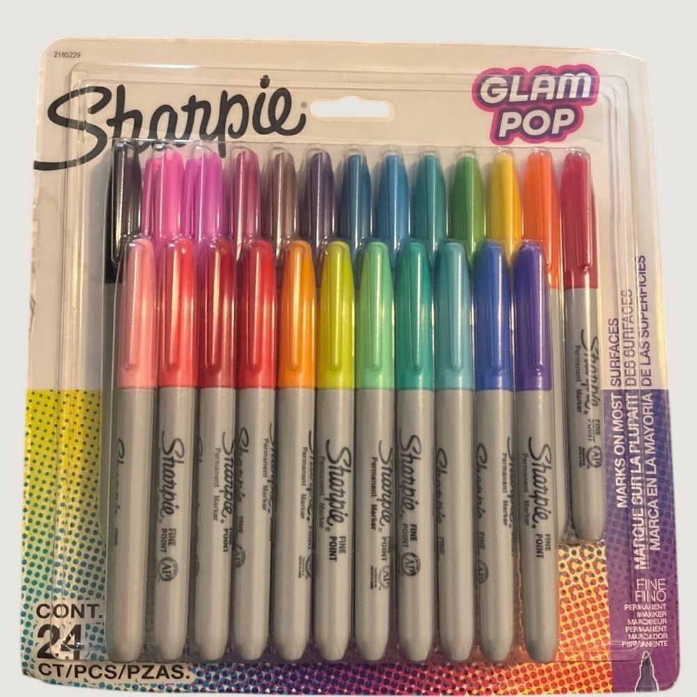 Sharpie Glam Pop Permanent Markers Fine Point Assorted Colors 24 Count 2185229